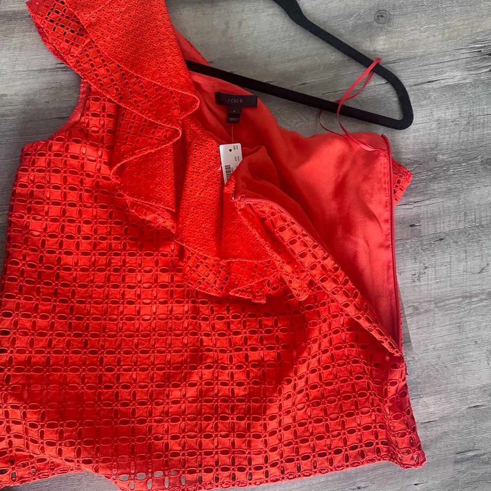 J.Crew One-Shoulder Red Ruffle Eyelet Top - Picture 6 of 9